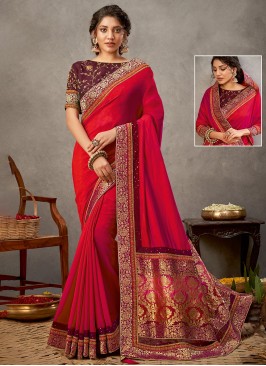 Stylish Red Georgette Contemporary Saree