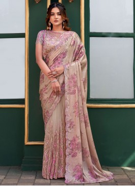 Stylish Sequins Brown Contemporary Saree