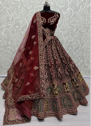 Stylish Thread Velvet Trendy Lehenga Choli