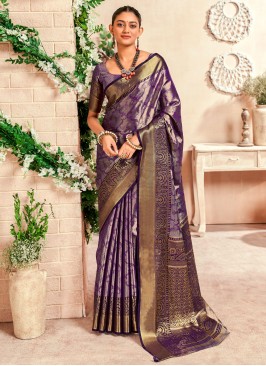 Stylish Weaving Purple Malbari Silk  Traditional Saree