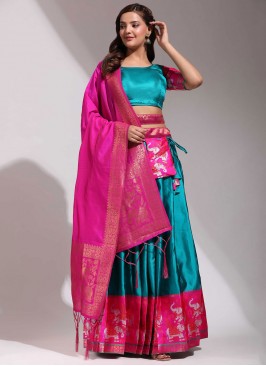 Suave Silk Weaving Blue and Turquoise Lehenga Choli