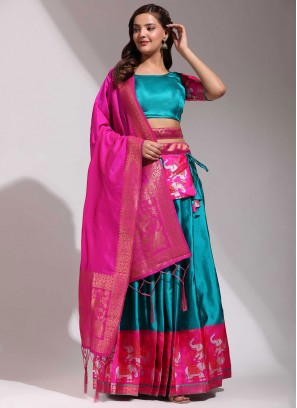 Suave Silk Weaving Blue and Turquoise Lehenga Choli