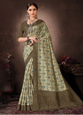 Subtle Chanderi Silk Embroidered Green Contemporar