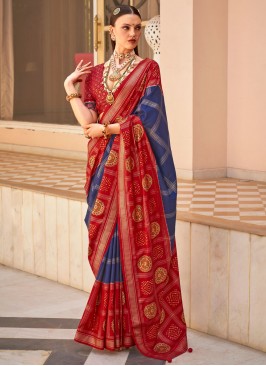 Subtle Navy Blue Silk Designer Saree