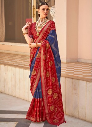 Subtle Navy Blue Silk Designer Saree