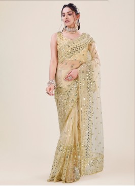 Subtle Sequins Net Gold Classic Saree