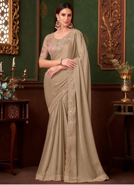 Sumptuous Beige Chiffon Contemporary Saree