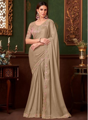 Sumptuous Beige Chiffon Contemporary Saree