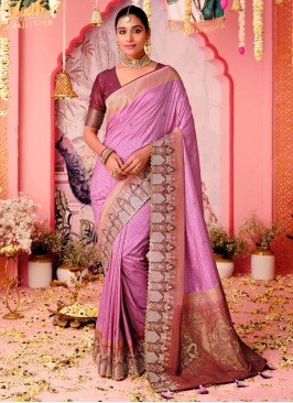 Sumptuous Lavender Weaving pure-dola Traditional Saree