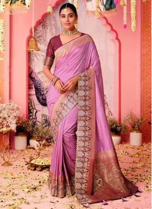 Sumptuous Lavender Weaving pure-dola Traditional Saree