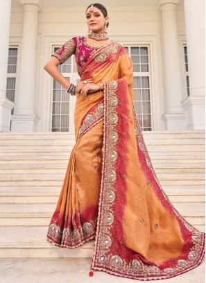 Sunshine Sequins Rust Crepe Jacquard Classic Saree