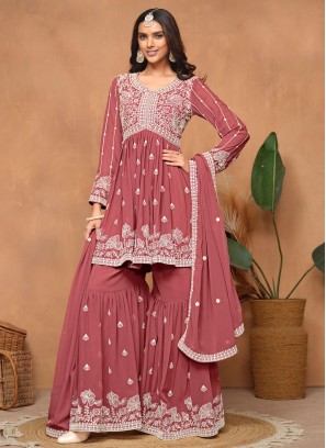 Superb Embroidered Pink and Rust Trendy Salwar Kameez 
