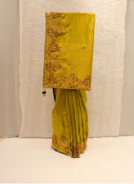 Superb Mehendi Green Banarasi Tissue Silk Saree Fo