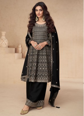 Superb Sequins Silk Black Palazzo Designer Salwar Kameez