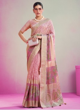 Superlative Printed Magenta and Pink Classic Saree