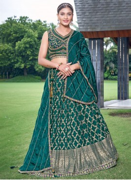 Surpassing Embroidered Green and Teal Readymade Lehenga Choli