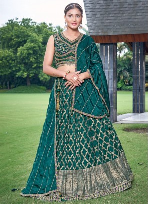 Surpassing Embroidered Green and Teal Readymade Lehenga Choli