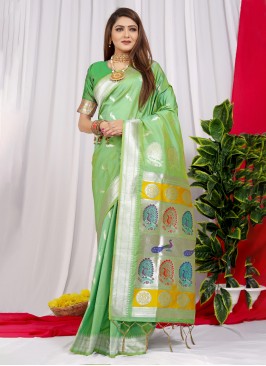 Swanky Silk Weaving Green Classic Saree