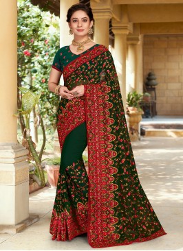 Tantalizing Georgette Resham Green Contemporary St