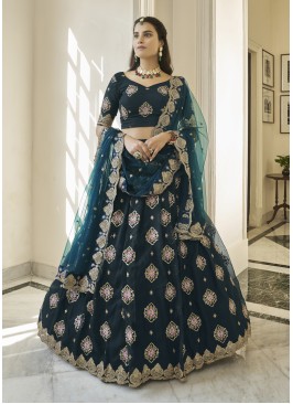 Teal Blue Beautiful Zari And Embroidery Party Wear