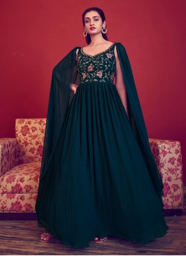 Teal Color Readymade Gown