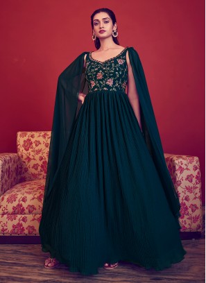 Teal Color Readymade Gown