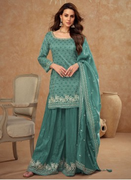 Teal Color Readymade Salwar Kameez