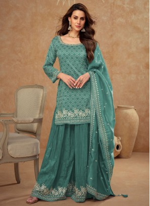 Teal Color Readymade Salwar Kameez