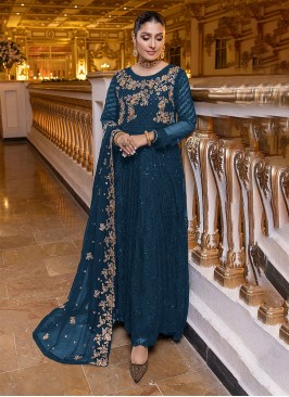 Teal Embroidered Party Salwar Suit