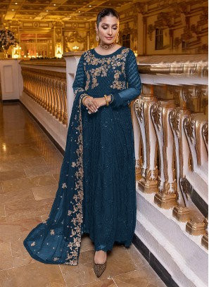 Teal Embroidered Party Salwar Suit
