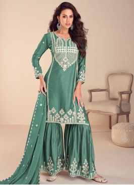 Teal Moti Festival Readymade Salwar Kameez