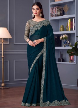 Teal Party Georgette Trendy Saree