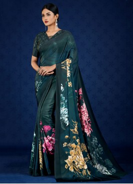 Teal Pure Crepe Casual Trendy Saree