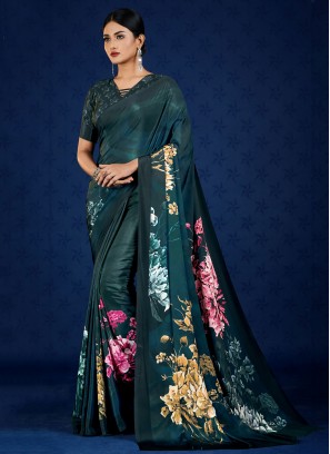 Teal Pure Crepe Casual Trendy Saree