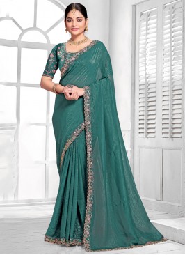 Teal Resham Festival Traditional Saree