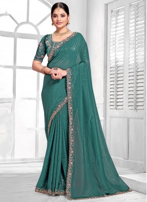 Teal Resham Festival Traditional Saree