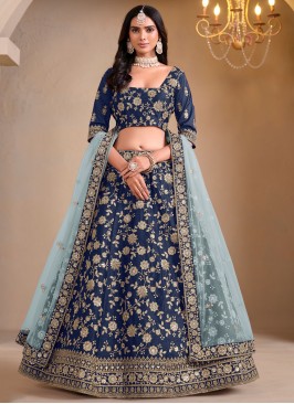 Teal Resham Trendy Lehenga Choli