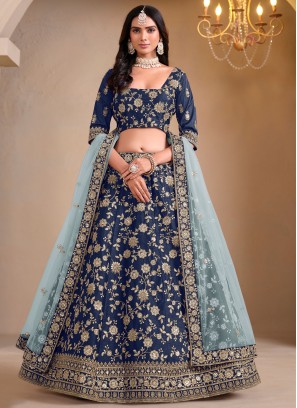 Teal Resham Trendy Lehenga Choli