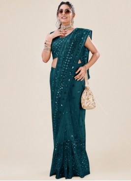 Teal Sequins Saree