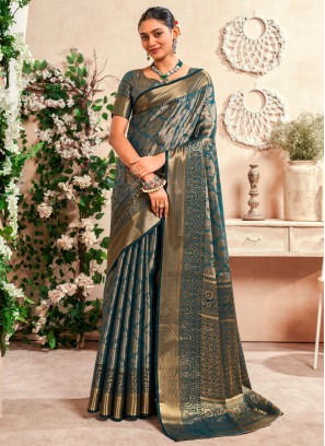 Teal Zari Ceremonial Contemporary Saree