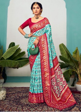 Tempting Cotton Silk Woven Aqua Blue Classic Saree