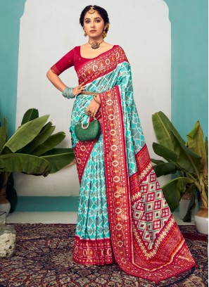 Tempting Cotton Silk Woven Aqua Blue Classic Saree