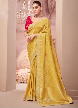 Tempting Mustard Party Traditional Saree