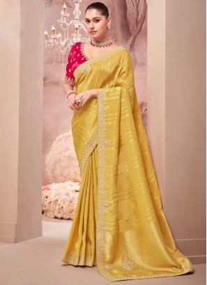 Tempting Mustard Party Traditional Saree