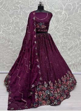 Thread Chinon Trendy Lehenga Choli in Purple