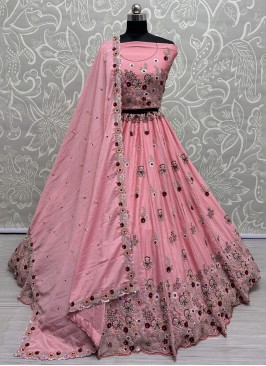 Thread Silk Lehenga Choli in Pink