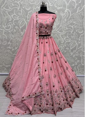 Thread Silk Lehenga Choli in Pink