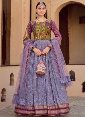 Thread Silk Readymade Floor Length Gown  in Lavender