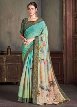 Thrilling Aqua Blue Ceremonial Traditional Saree