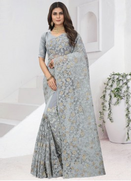 Tiptop Net Grey Traditional Saree